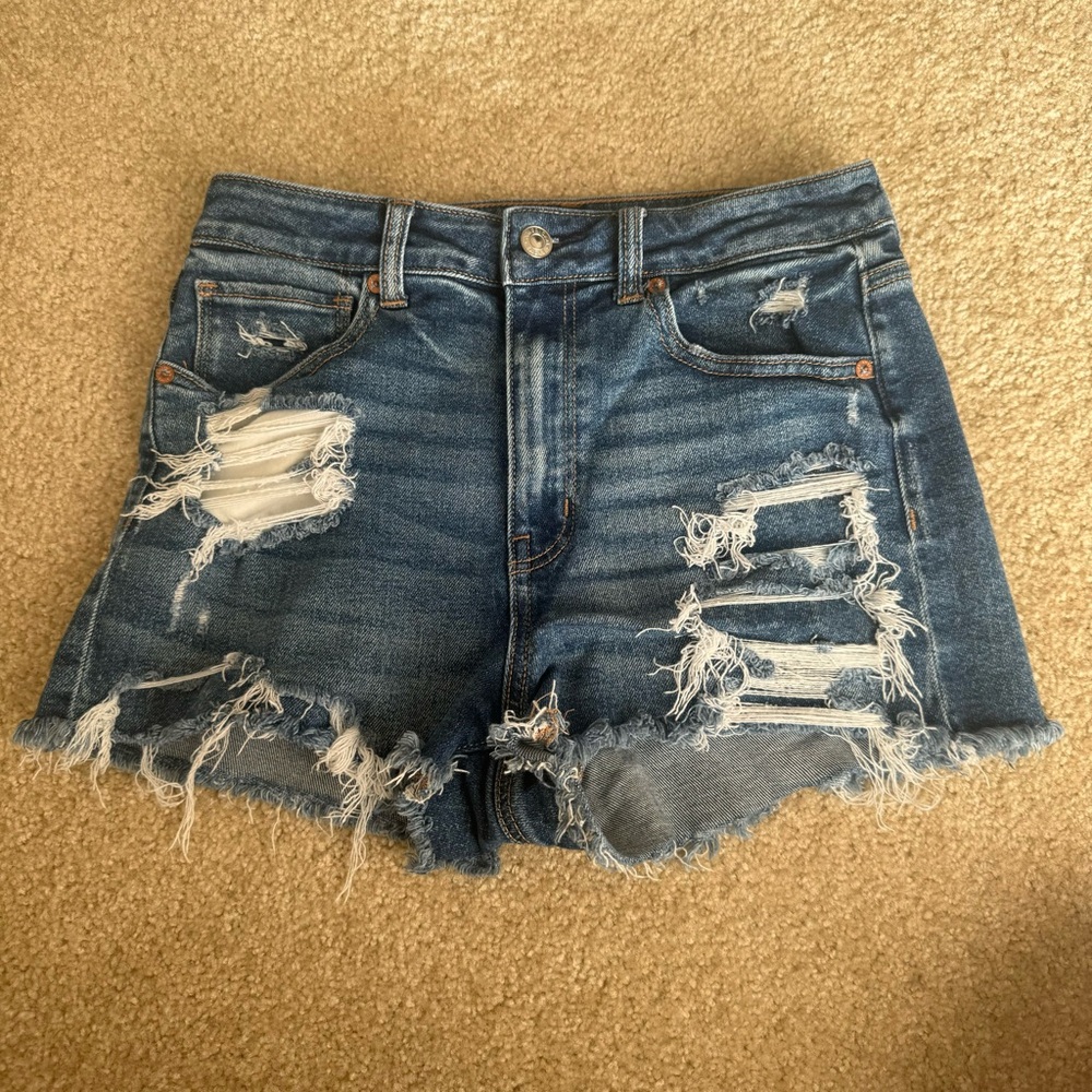 American Eagle Outfitters Blue Distressed Jean Shorts